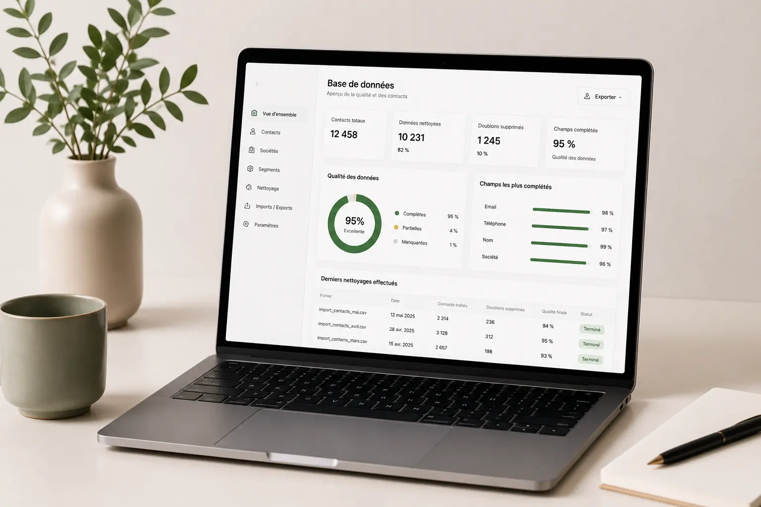 Interface CRM simple pour TPE/PME, base de données propre et suivi commercial clair